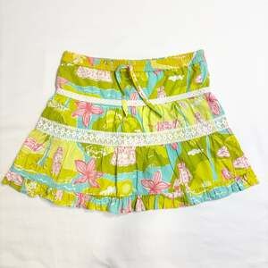 Lilly Pulitzer Girls mini Skirt 6X Tropical Floral Print Tiered with Lace Trim